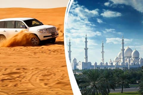 Safari no deserto de Dubai com jantar de churrasco e excursão pela cidade de Abu Dhabi (excursão de 2 dias)