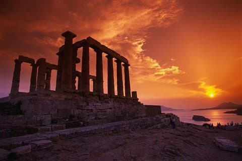 Njut Cape Sounio privat majestätisk solnedgång med Seaside middag