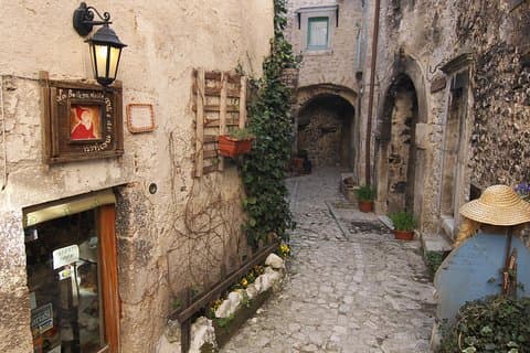 Medieval Abruzzo by R. Calascio with typical Abruzzo lunch