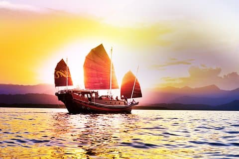 Shaolin Sunset Sail em barco de lixo Chinês autêntico