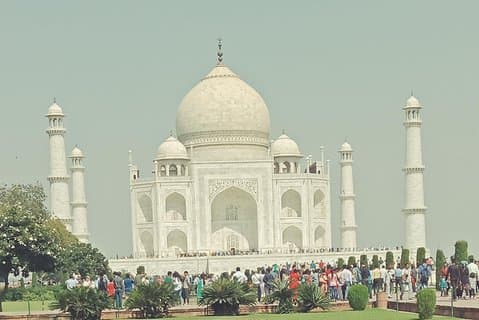 Amanhecer, em, taj mahal, em, mesmo, dia, excursão, por, car, delhi, para, agra