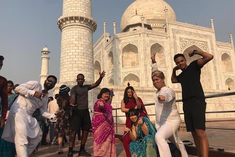Zonsopgangmening van Taj Mahal van Delhi