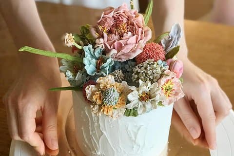 Soy-cream Flower Cake, Authentically Korean! (vegan solution /bean cream)