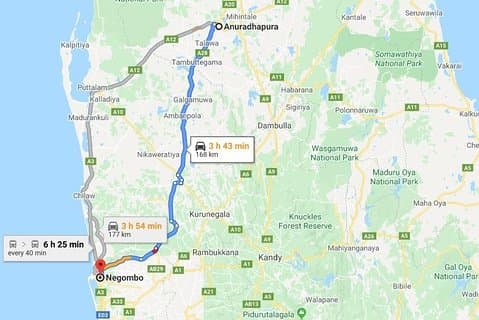 Anuradhapura City to Negombo City Private Transfer