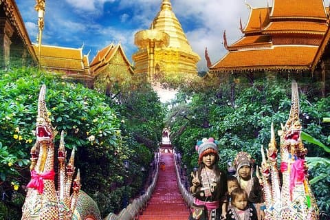 Doi Suthep Temple besök med White Hmong Hilltribe möte