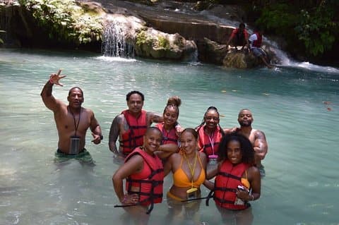 Blue Hole Waterfalls + Bamboo River Rafting Tour from Ocho Rios