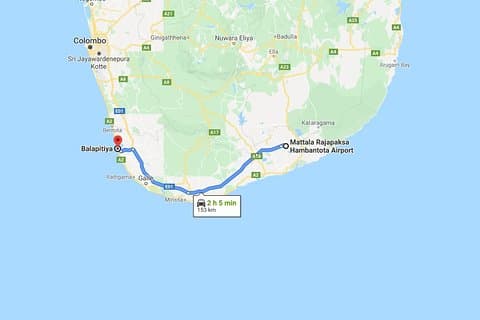 Mattala (HRI) luchthaven naar Balapitiya City privétransfer