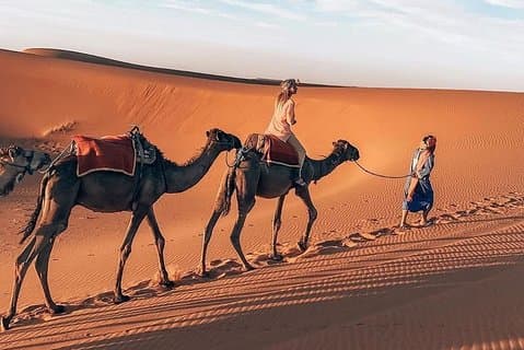 Expérience privée à dos de chameau au coucher du soleil dans les dunes de Merzouga