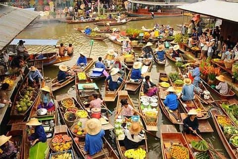 Damnoen Saduak flytende marked, risikabelt og Amphawa flytende marked