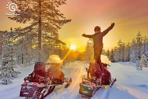 Snöskotersafari in i den arktiska vildmarken