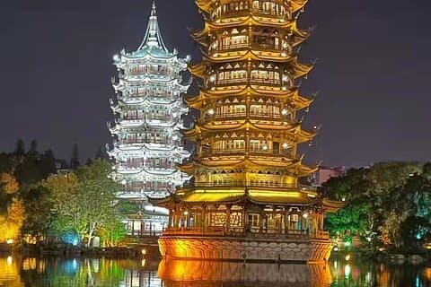 Crucero de día completo por el río Li de Guilin con un barco de 3 estrellas y un crucero nocturno por el lago Four