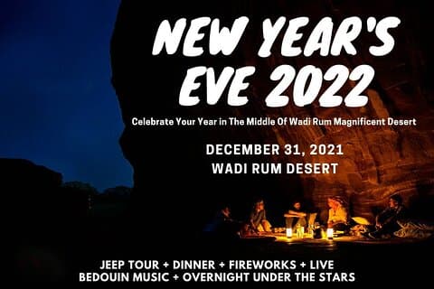 Wadi Rum New Year Eve Party (Tour in Jeep + Cena + Musica + Fuochi d'artificio + Pernottamento)