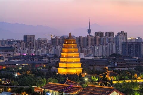 Xi'an CityWalk: oude stadsmuur, Big Wild Goose Pagoda en moslimwijk