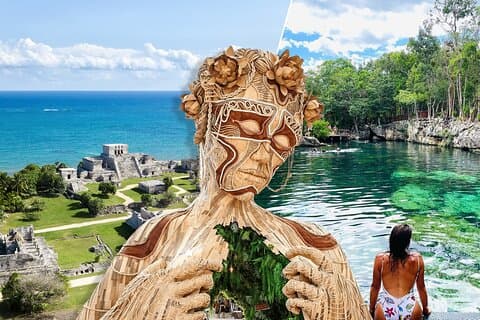Ruinas de Tulum 4 Cenotes y escultura gigante