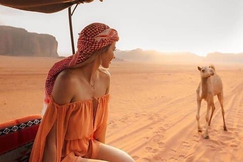 Tour privato in jeep di un'intera giornata di Wadi Rum include 30 minuti di cammello e pranzo