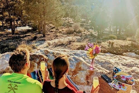 Begeleide wandeltocht in Big Bear met champagnetoost bij zonsondergang op privédok