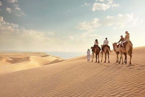 Safari dans le désert de Doha, balade à dos de chameau, embarquement sur sable, mer intérieure