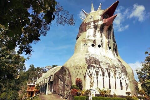 Borobudur Sunrise från Punthuk Setumbu, Unique Chicken Church och Merapi-vulkanen
