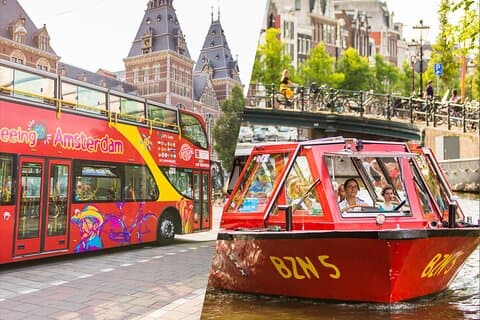 Amsterdam Hop-On Hop-Off 24h eller 48h Buss och båt alternativ