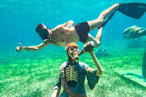 SunCay Sunken Sculpture Snorkel- och leguanmöte med lunch