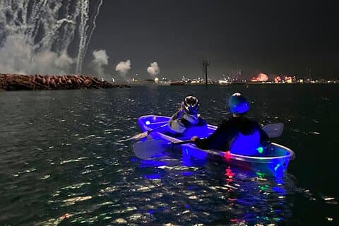 Nattkajakkpadling i Dubai med utsikt over Burj Khalifa