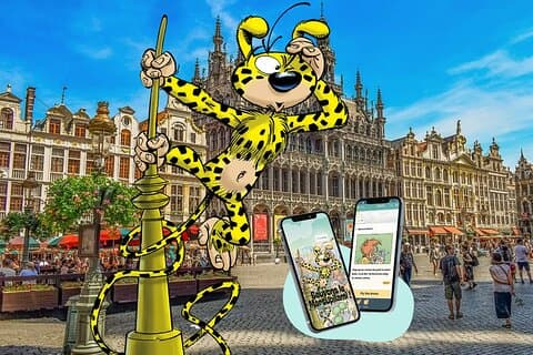 Barns flyktspel i staden Bryssel Marsupilami