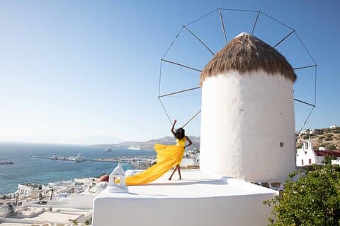 Mykonos Flying Dress Fotógrafo profissional sofisticado