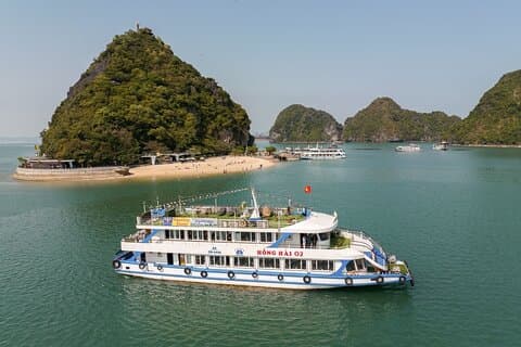 Ganztägige Kreuzfahrt in der Halong-Bucht mit Mittagessen, Höhle, Insel und Strand