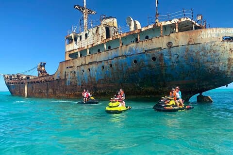 FAMOUS SHIPWRECK, Tiki Bar & Iguana Island Private Jet Ski Tour