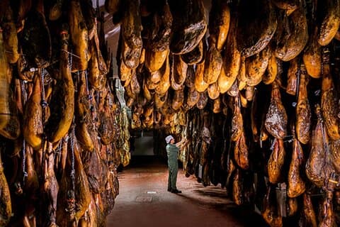 Rondleiding door de droogruimte van de Iberische ham en Sevilla - ophalen bij het hotel