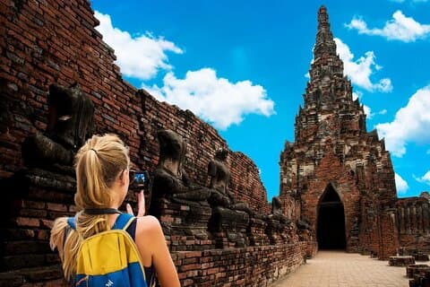 Visite à vélo d'Ayutthaya, VTT, marché flottant et voile au coucher du soleil