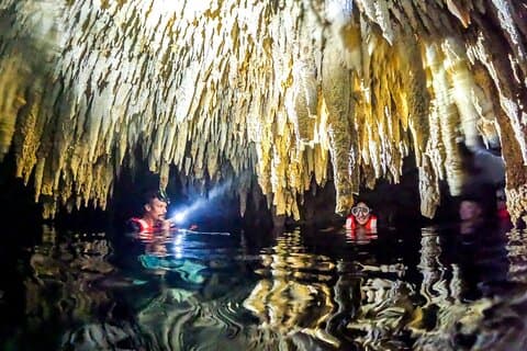 Cenote-Höhlentour und Schwimmen mit Meeresschildkröten in Akumal