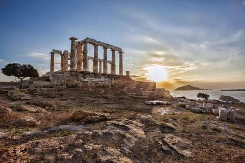 Halvdag Cape Sounion Sunset Views vid Poseidon Temple Tesla