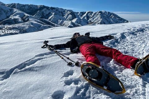 Backcountry snowshoeing in pristine Utah mountains