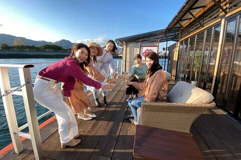 Lunch on Raft-Style Boat HANAIKADA on the west coast of Miyajima