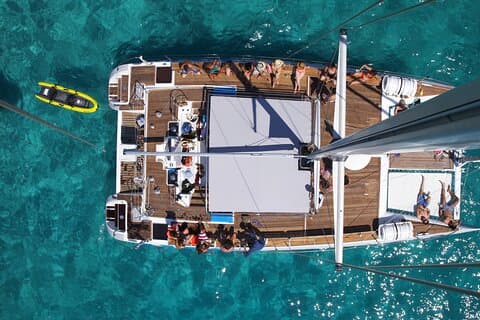 Catamaran sailing in Mallorca through the Bay of Palma with BBQ