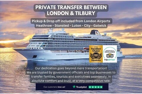 Transferência privada entre Londres e Tilbury Cruise Terminal / Hotel
