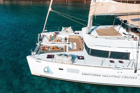 Luxury Santorini Catamaran Cruise: Lunch, BBQ, Drinks, Transfers