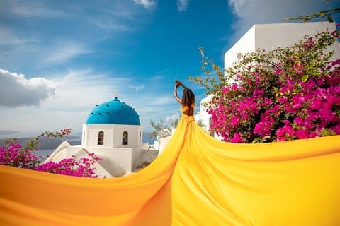 フライングドレス写真撮影 サントリーニ島
