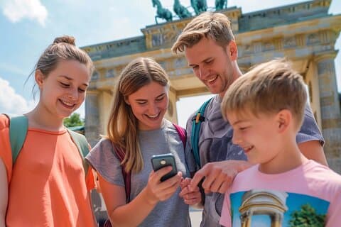 Audioboek-stadsbijeenkomst rond de Brandenburger Tor in Berlijn