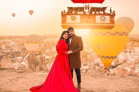 Professionell fotografering med utsikt över luftballonger i Kappadokien