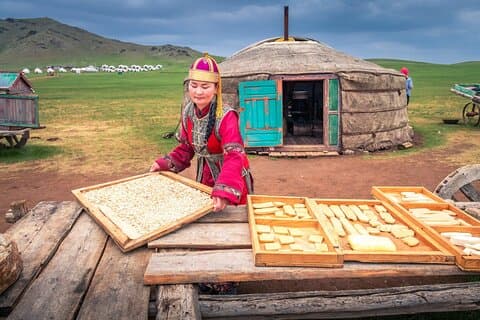 Mongolsk nomadisk utstillingsvindu med en dagstur inn i det tradisjonelle livet