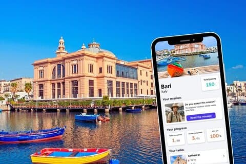 Jogo e passeio de exploração da cidade de Bari no seu telefone