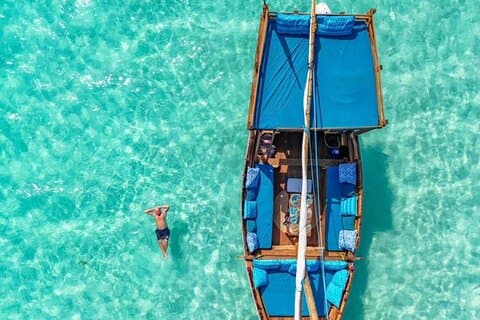 Hele dag Mnemba Island Extra luxe Dhow in Zanzibar