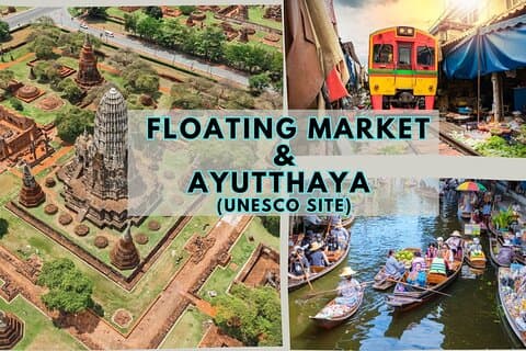 Marché flottant de Damnoen Saduak et visite d'Ayutthaya au départ de Bangkok