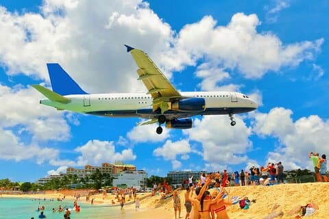 Plane Overhead Maho Beach Day