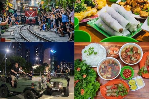 Visite gastronomique nocturne en jeep dans les rues d'Hanoï, rue des trains et café aux œufs