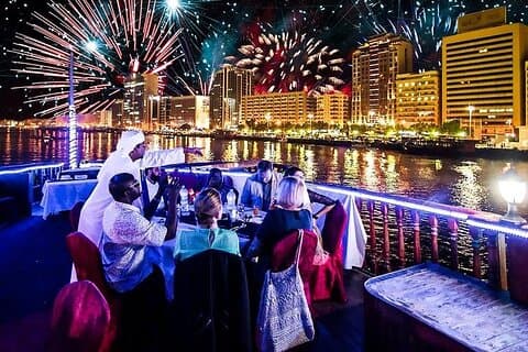 NYE 2026 Dubai Dhow Cruise Burj Khalifa Fireworks Live on Water
