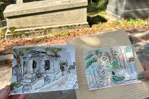 Père Lachaise Cemetery Art: Aquarela Cartão Postal Workshop em Paris