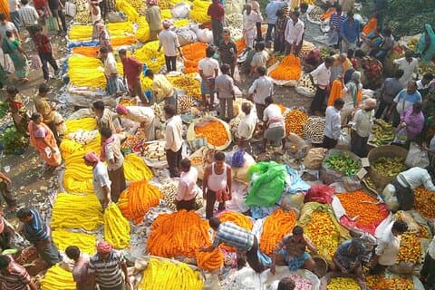 Blomstermarknadens färger och Ganges Ghat Experience